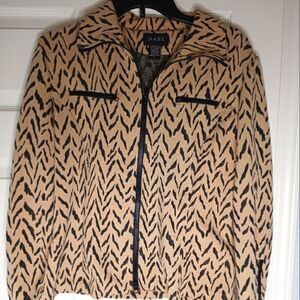 Nabi L Full Zipper Tan Black Longsleeves Zipper on Sleeve Women's Top Sweater